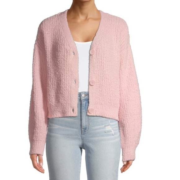 No Boundaries Juniors' Teddy Cardigan Pink Dusty Rose Textured Sweater XXL (19) - Picture 3 of 16
